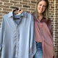 LAST ONE-Sadie satin top- chambray