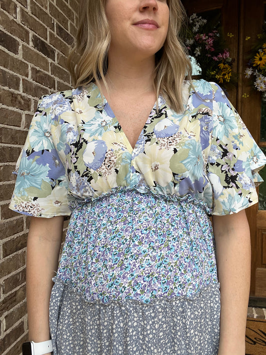 Mixed floral print midi dress