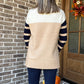 Faith funnel neck sweater with stripe sleeves