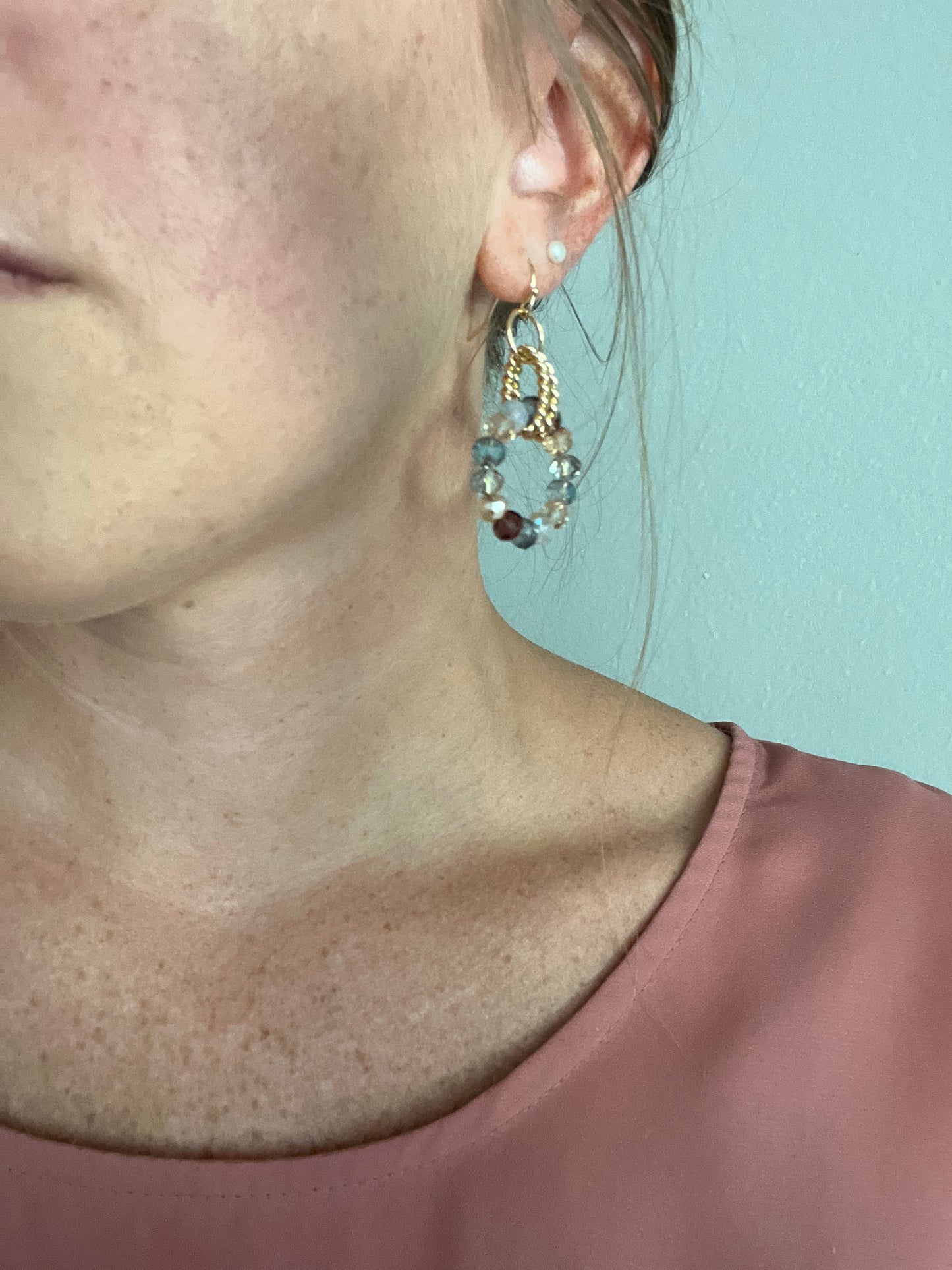 Double drop circle earrings - multi