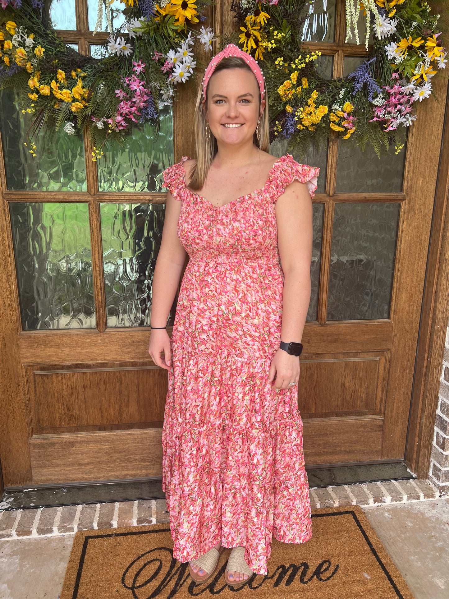 Pink flutter sleeve maxi