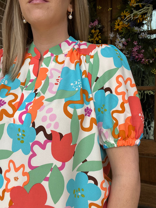 Cassie mixed print top