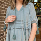 Cotton ruffle tassel dress- slate blue