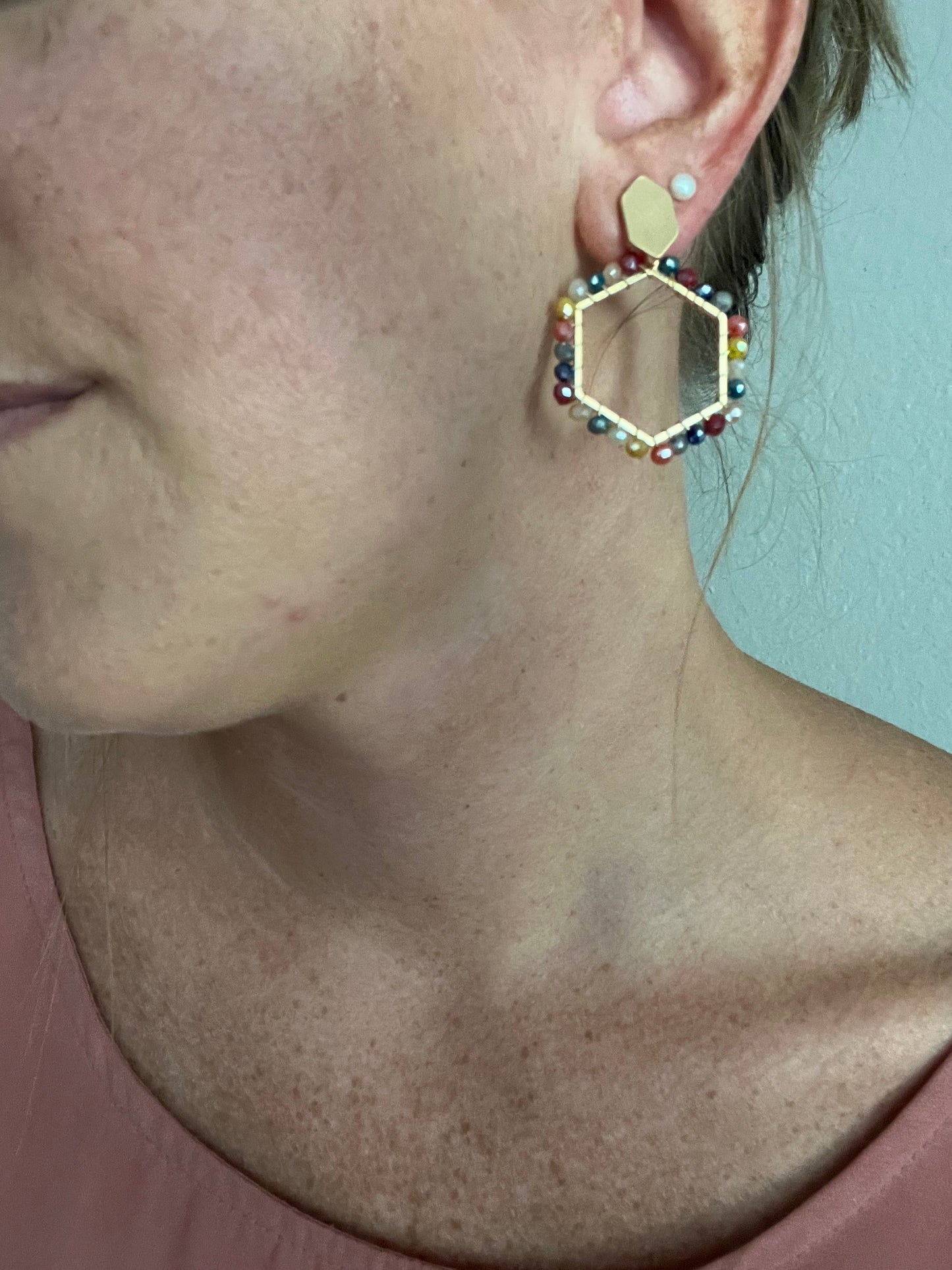 Lily hexagon earrings- multi