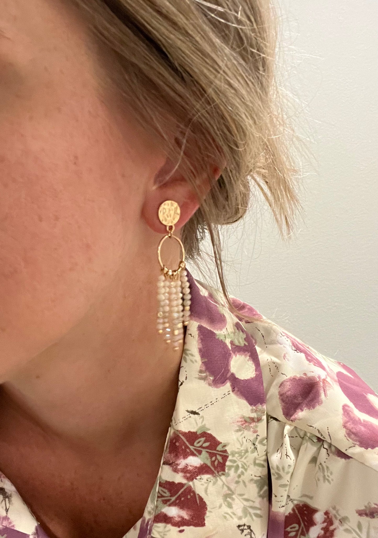 Disco beaded earrings- natural
