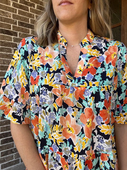 Floral Vibes tiered dress- multi