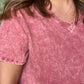 Acid wash v-neck- Rose