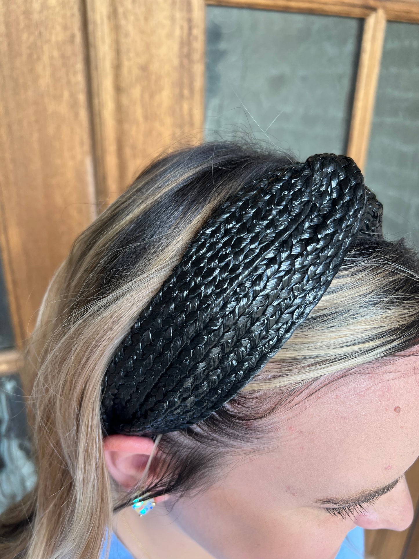 Straw braided headband - black