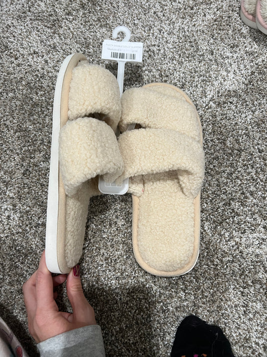 Fuzzy double strap slippers