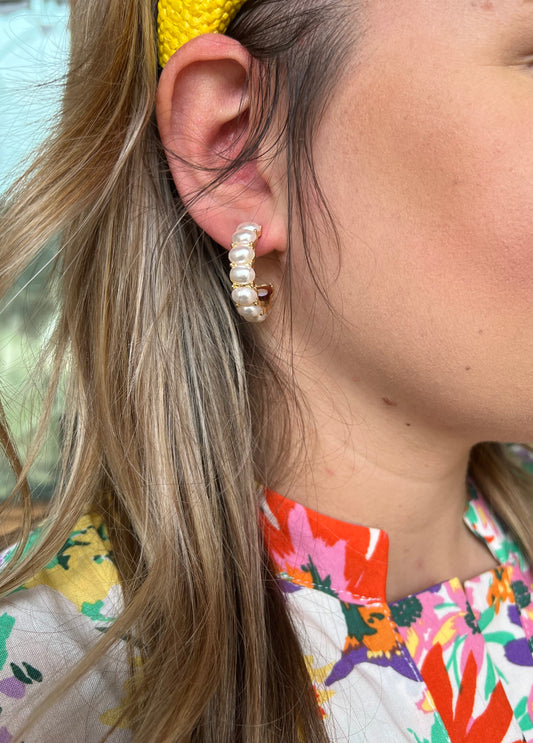 Pearl open hoop earrings