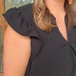 LAST ONE- Ruffled sleeve high low top- black