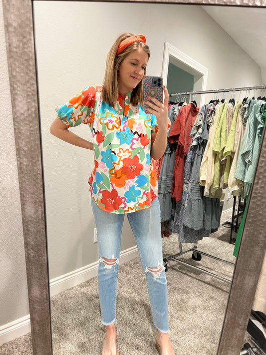 Cassie mixed print top
