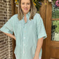 Striped button top- forest green