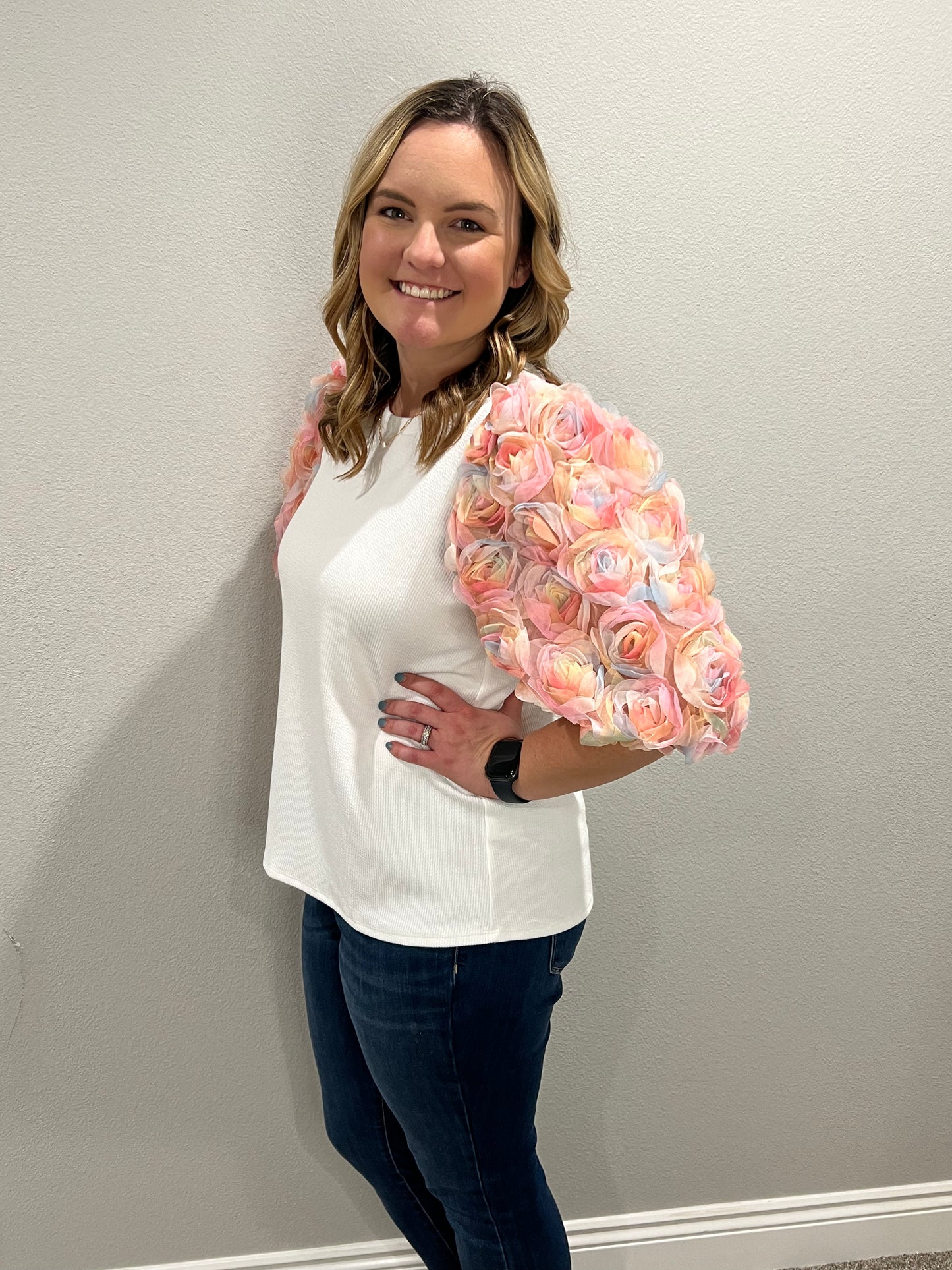 White top with statement sleeves- multi