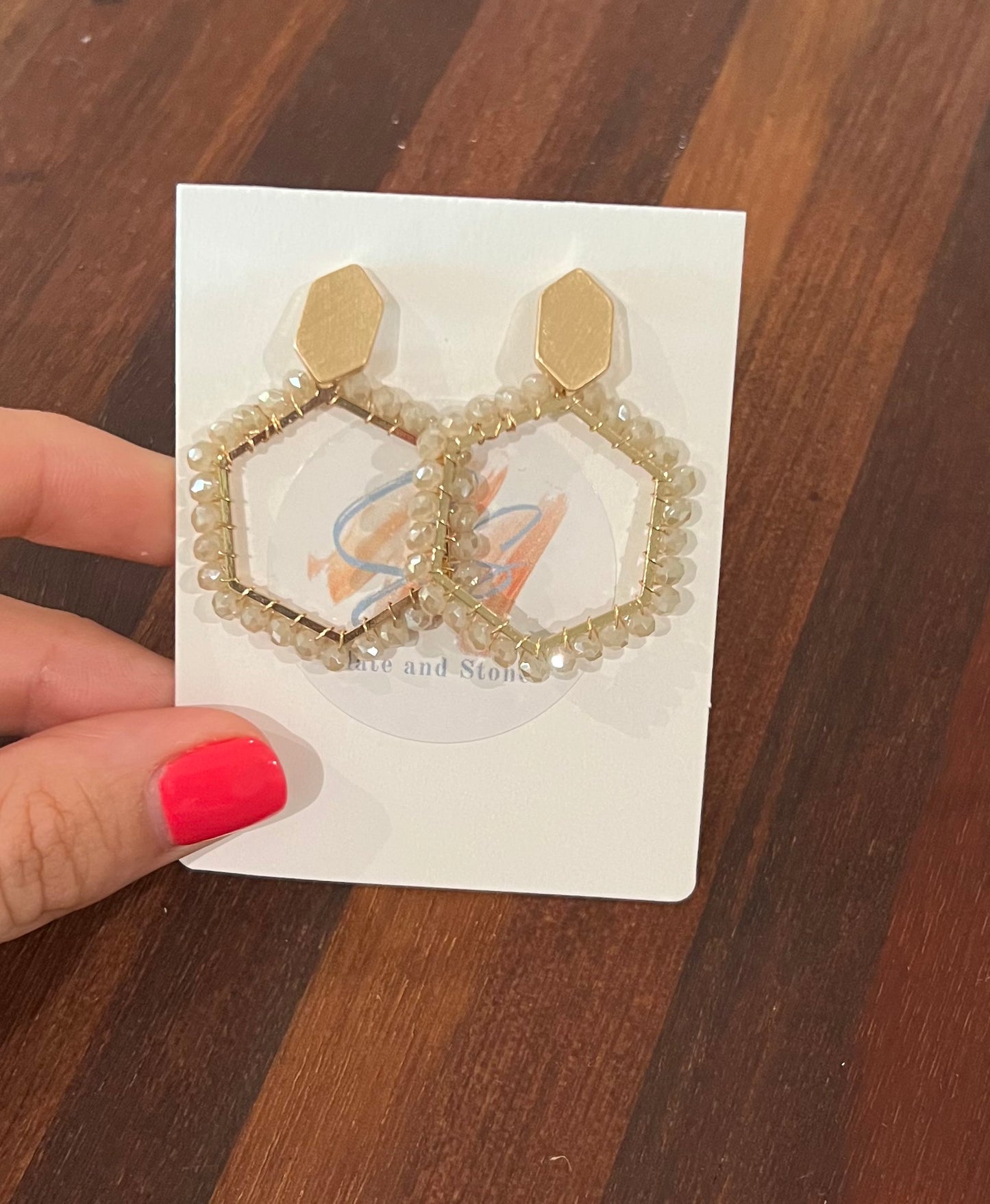 Lily hexagon earrings- ivory