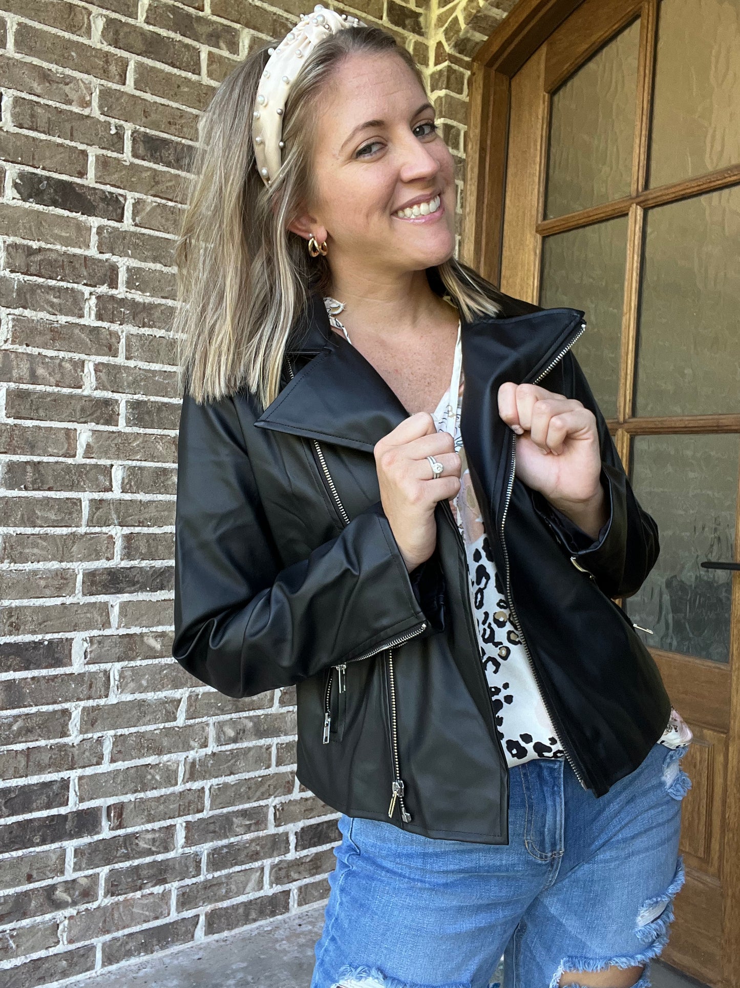 Look the part faux leather jacket- black