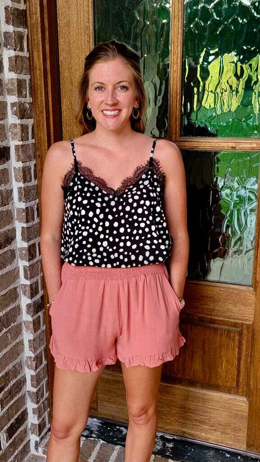 smocked ruffle shorts- ash