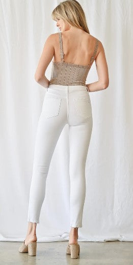 White high rise skinny jeans by Mica Denim