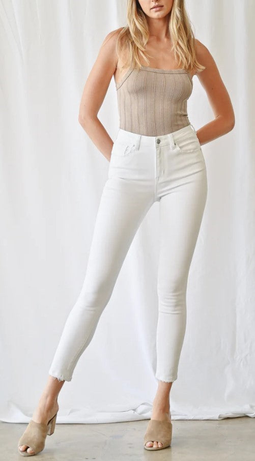 White high rise skinny jeans by Mica Denim